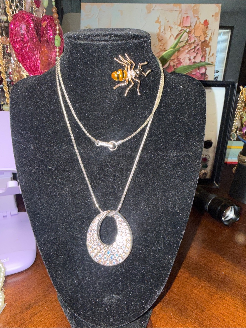 Swarovski Silver tone  Crystal Pendant Necklace - Silver